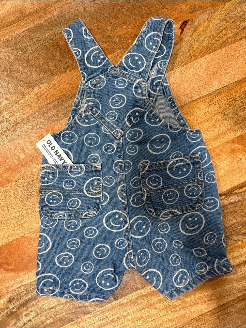 Blue Smiley Denim Short Overalls
